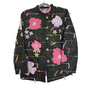 Indigo Moon Small Brown Embroidered Jacket Art To Wear Floral Sequins Buttons